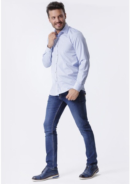 Ekose Uzun Kollu Mavi Klasik Yaka Regular Gömlek,OT-CP-20120 fırsatları