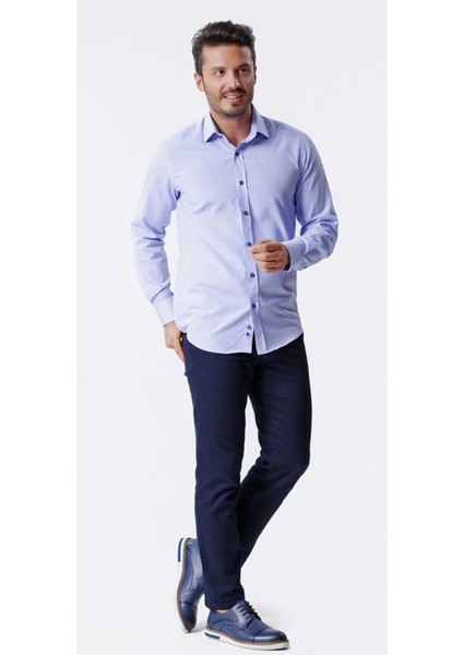 Erkek Çizgili Uzun Kollu Yarı Slim Lila Gömlek,OT-CP-20130 modelleri