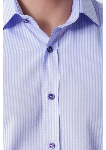 Erkek Çizgili Uzun Kollu Yarı Slim Lila Gömlek,OT-CP-20130 fırsatları