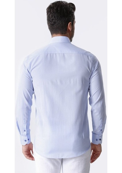 Erkek Mavi Çizgili Uzun Kollu Yarı Slim Gömlek,OT-CP-20131 fiyatları