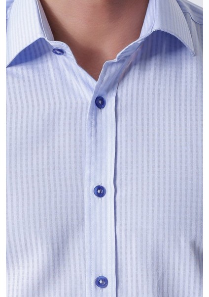 Erkek Mavi Çizgili Uzun Kollu Yarı Slim Gömlek,OT-CP-20131 fırsatları