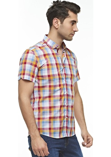 Ekose Kareli Kısa Kollu %100 Pamuklu Regular Gömlek,OT-C-20189