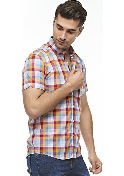 Ekose Kareli Kısa Kollu %100 Pamuklu Regular Gömlek,OT-C-20189 fiyatları