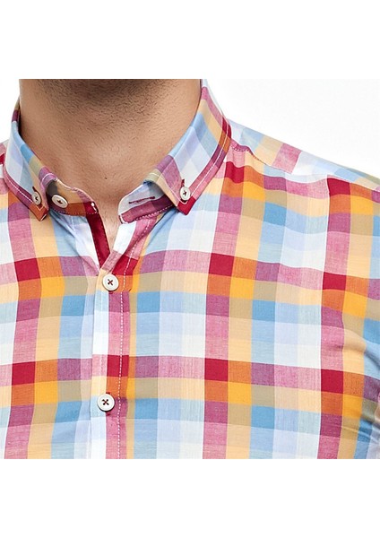 Ekose Kareli Kısa Kollu %100 Pamuklu Regular Gömlek,OT-C-20189 indirimleri