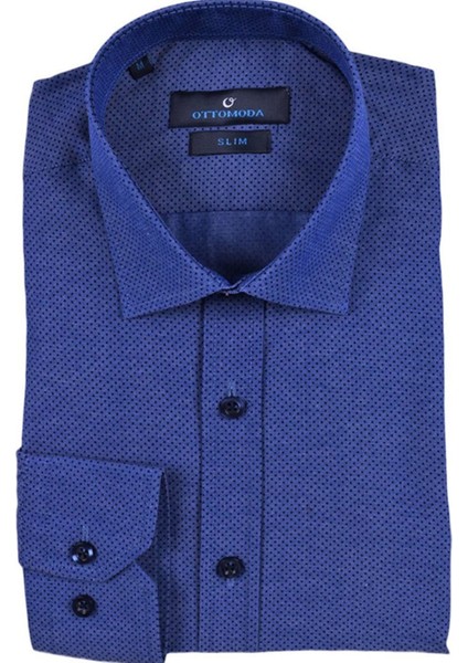 Erkek Mavi-Lacivert Baskılı Uzun Kollu Slim Fit GömlekOT-CP-20035 fiyatları