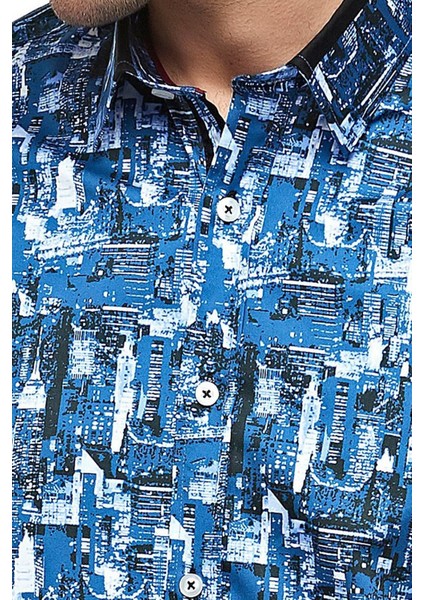Erkek Desenli Lacivert Uzun Kollu Pamuklu Regular Gömlek, C-20089 indirimleri