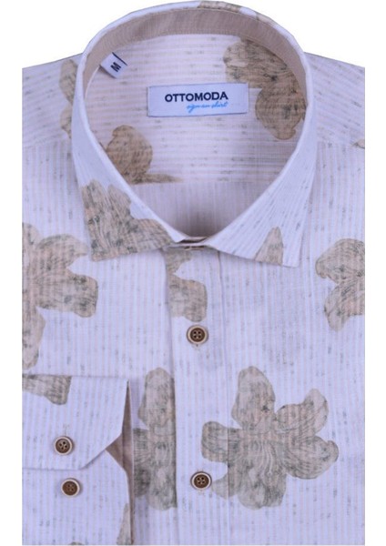 Erkek Bej Keten Desenli Uzun Kollu Yarı Slim Gömlek, OT-C-20022 fiyatları