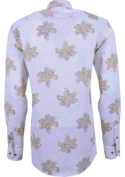 Erkek Bej Keten Desenli Uzun Kollu Yarı Slim Gömlek, OT-C-20022 modelleri