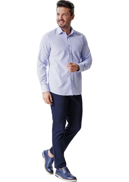 Erkek|Beyaz Lacivert|Desenli|Uzun Kol|Regular|Gömlek|OT-CP-20078 fiyatları