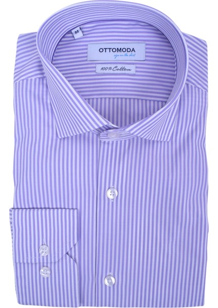 Erkek Çizgili Uzun Kollu Yarı Slim Lila Pamuklu Gömlek,OT-C-20125 fiyatları