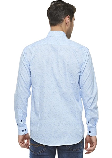 Erkek Mavi Uzun Kollu Pamuklu Regular Düğmeli Yaka Gömlek,C-20047 modelleri