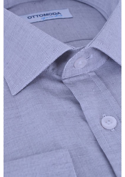 Erkek Gri Düz Uzun Kollu %100 Pamuklu Regular Gömlek,OT-C-20138