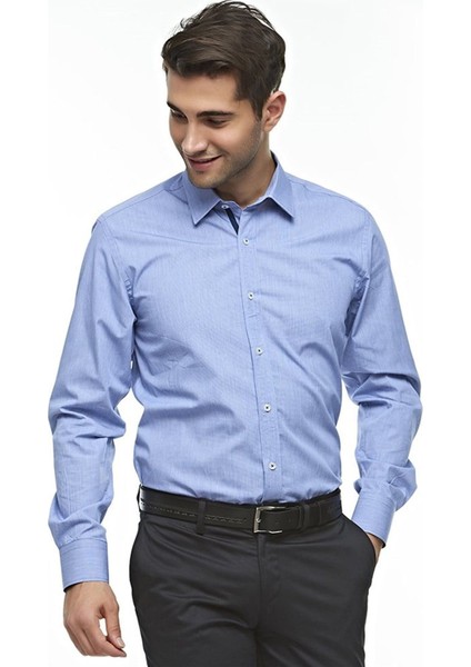 %100 Pamuk Premium Kumaş Lacivert Uzun Kollu Gömlek,OT-C-20142