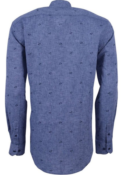 Keten Lacivert Desenli Uzun Kollu Klasik Yaka Gömlek, OT-C-20020 modelleri