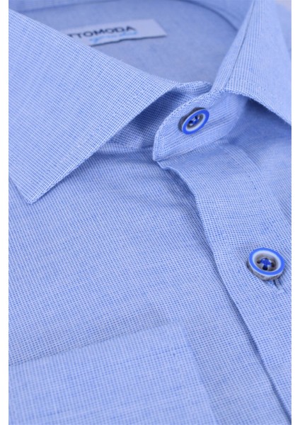 Erkek Mavi Düz Uzun Kollu %100 Pamuklu Regular Gömlek,OT-C-20145