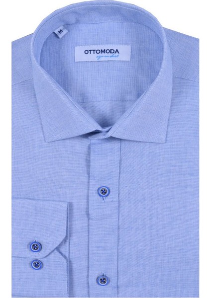 Erkek Mavi Düz Uzun Kollu %100 Pamuklu Regular Gömlek,OT-C-20145 fiyatları