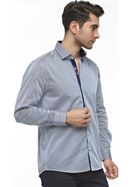 Erkek Pamuklu Çizgili Uzun Kollu Gömlek, OT-C-20134 fiyatları