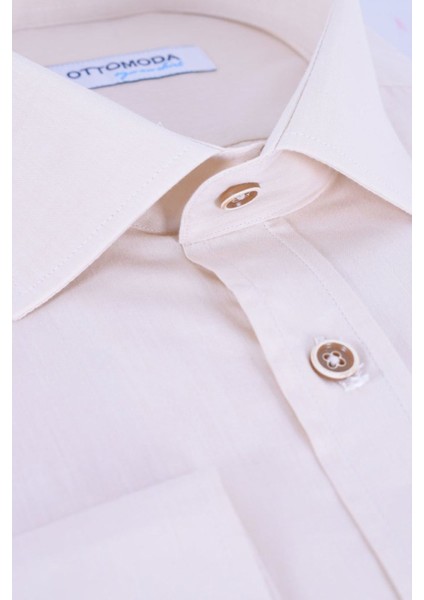 %100 Pamuk Bej Uzun Kollu Klasik Yaka Regular Gömlek,OT-C-20155