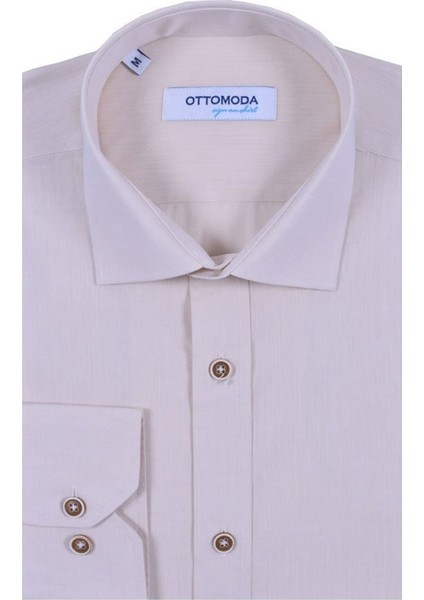 %100 Pamuk Bej Uzun Kollu Klasik Yaka Regular Gömlek,OT-C-20155 fiyatları