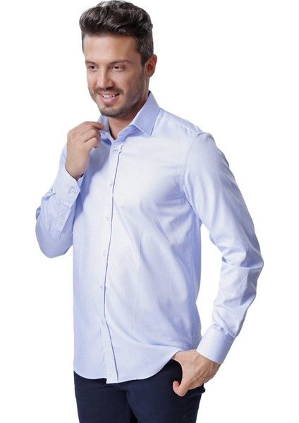 Oxford Pamuklu Açık Mavi Düz Regular Uzun Kollu Gömlek,OT-C-20156
