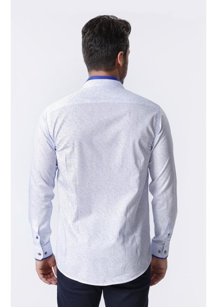 Erkek Desenli Mavi Uzun Kollu Pamuklu Regular Gömlek, OT-C-20079 fiyatları