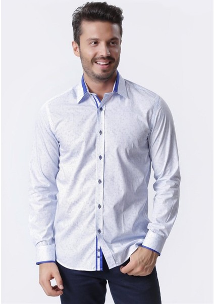Erkek Desenli Mavi Uzun Kollu Pamuklu Regular Gömlek, OT-C-20079 modelleri