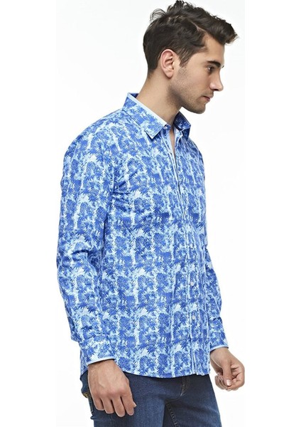 Erkek Beyaz Desenli Uzun Kollu Pamuklu Regular Gömlek, OT-C-20087 fiyatları