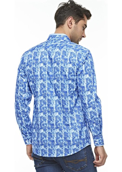 Erkek Beyaz Desenli Uzun Kollu Pamuklu Regular Gömlek, OT-C-20087 modelleri