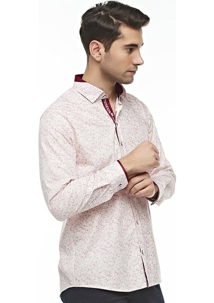 Erkek|Beyaz Bordo|Uzun Kollu|Regular|Pamuklu|Gömlek|OT-C-20090