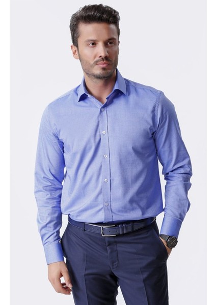 Erkek Saks Armürlü Uzun Kollu %100 Pamuklu Gömlek,OT-C-20042