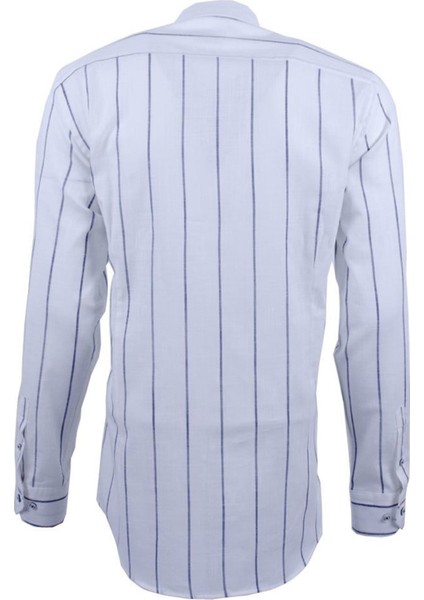 Beyaz Keten Çizgili Uzun Kollu Pamuklu Regular Gömlek,OT-C-20018 fiyatları