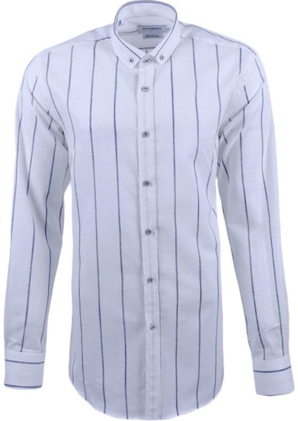 Beyaz Keten Çizgili Uzun Kollu Pamuklu Regular Gömlek,OT-C-20018 modelleri