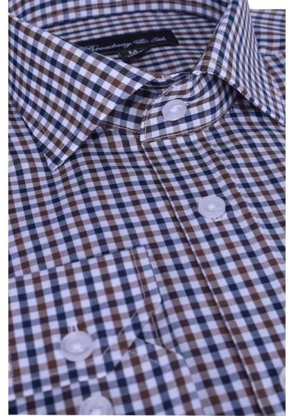 Ekose Kareli Uzun Kollu İtalyan Yaka Regular Gömlek,B5-014