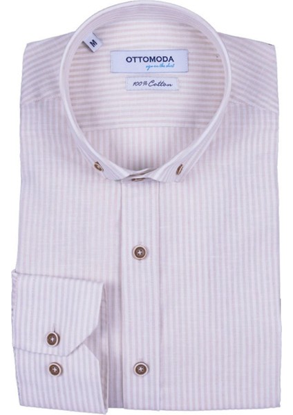 Bej Erkek Keten Düğmeli Yaka Uzun Kollu Regular Gömlek,OT-C-20015 fiyatları