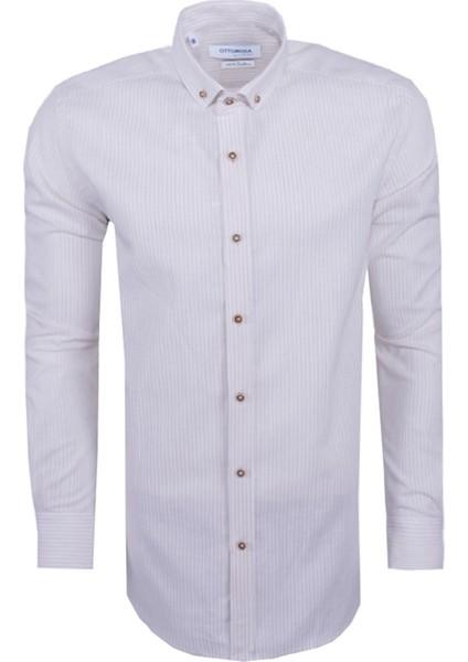 Bej Erkek Keten Düğmeli Yaka Uzun Kollu Regular Gömlek,OT-C-20015 modelleri