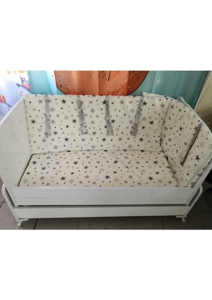 Bebek Özel Bebek/Çocuk Beşik Kenar Koruma 120X200 Beşik Için (4 Parça) Gri Büyük Küçük Yıldızlı