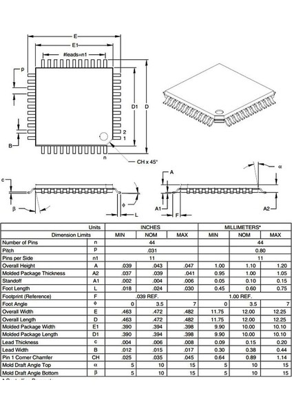 PIC18F4520 IPT SMD TQFP-44 8-Bit 40MHz Mikrodenetleyici