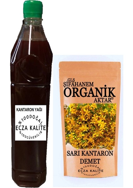 GLŞ Şifahanem Organik Aktar Ev Yapımı Kantaron Yağı ( Sarı ) 1litre + Sarı  Kantaron Çayı