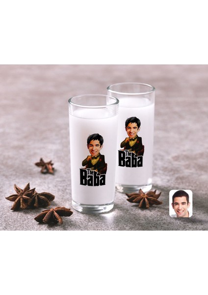 Kişiye Özel Renkli Baskılı Godfather Baba Karikatürlü Ikili Rakı Bardağı Seti-3