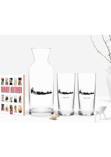 Kişiye Özel Renkli Baskılı Sivas Tasarımlı Turistik Ikili Rakı Bardağı Karaf ve Cep Kitabı Hediye Seti-2