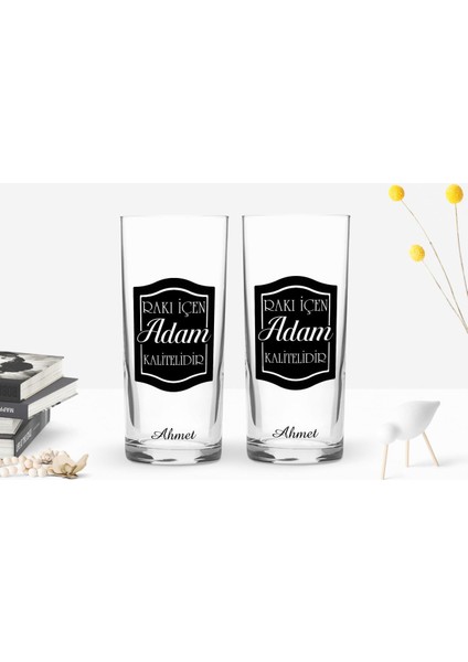 Kişiye Özel Renkli Baskılı Rakı Içen Adam Tasarımlı Ikili Rakı Bardağı Seti-1