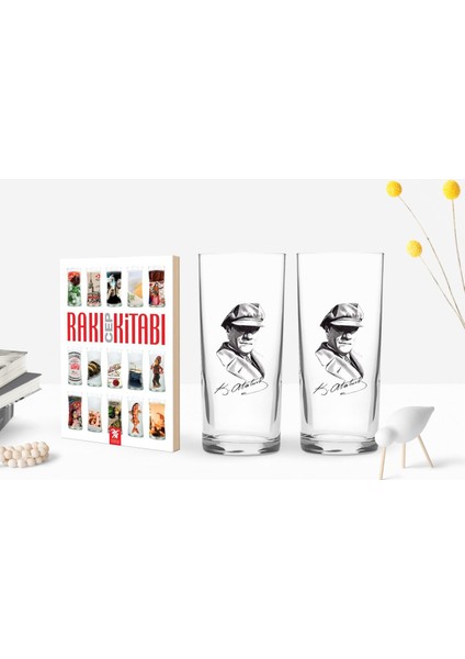 Gift Renkli Baskılı Atatürk Temalı Ikili Rakı Bardağı ve Rakı Cep Kitabı Hediye Seti-17