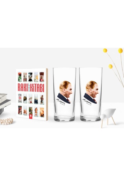 Gift Renkli Baskılı Atatürk Temalı Ikili Rakı Bardağı ve Rakı Cep Kitabı Hediye Seti-11