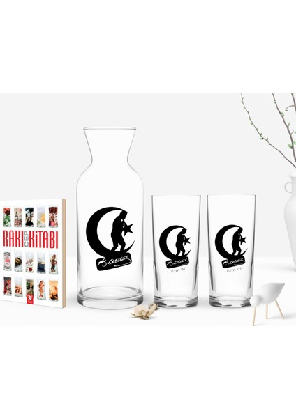 Kişiye Özel Renkli Baskılı Atatürk Temalı Ikili Rakı Bardağı Karaf ve Cep Kitabı Hediye Seti-32