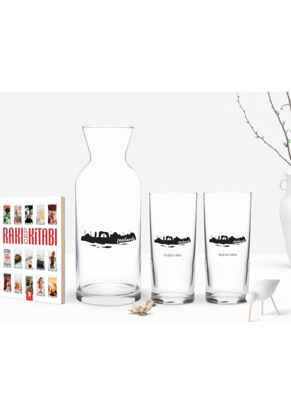 Kişiye Özel Renkli Baskılı Şanlıurfa Tasarımlı Turistik Ikili Rakı Bardağı Karaf ve Cep Kitabı Hediye Seti-2