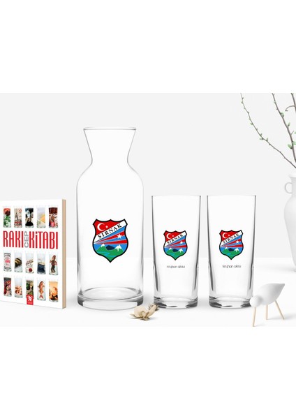 Kişiye Özel Renkli Baskılı Şırnak Tasarımlı Turistik Ikili Rakı Bardağı Karaf ve Cep Kitabı Hediye Seti-1