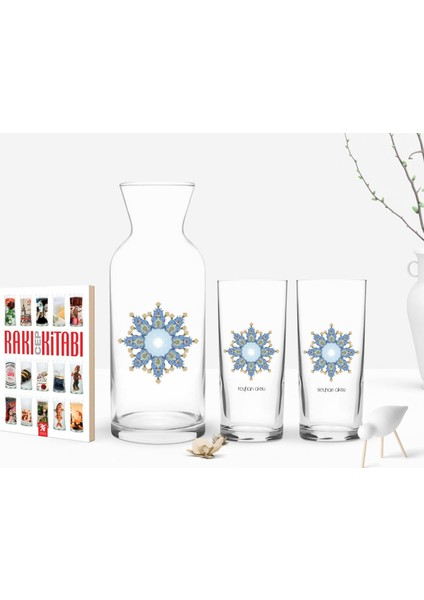Kişiye Özel Renkli Baskılı Isimli Ikili Rakı Bardağı Karaf ve Cep Kitabı Hediye SETI-105