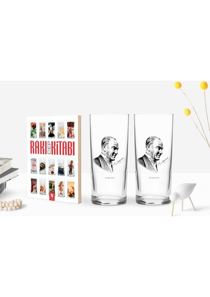 Kişiye Özel Renkli Baskılı Atatürk Temalı Ikili Rakı Bardağı ve Rakı Cep Kitabı Hediye Seti-10
