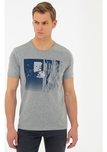 Erkek Gri Melanj Slim Fit Bisiklet Yaka Tişört 50241511-VR086