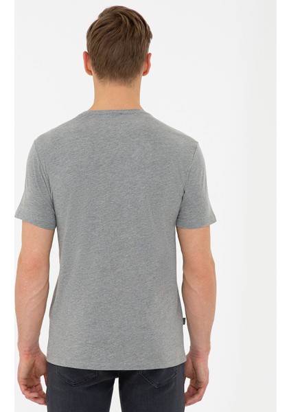 Erkek Gri Melanj Slim Fit Bisiklet Yaka Tişört 50241511-VR086 modelleri